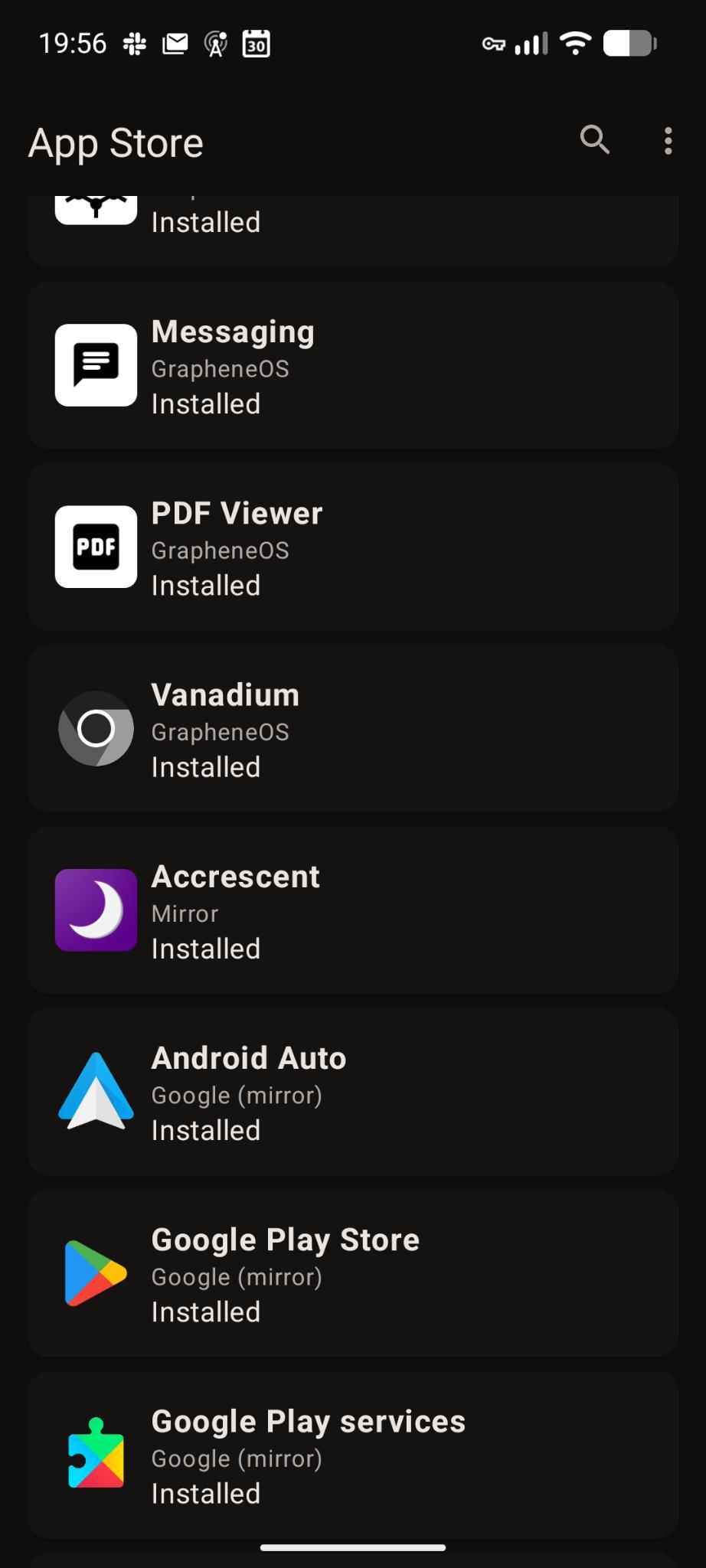 screenshot of grapheneos's app store