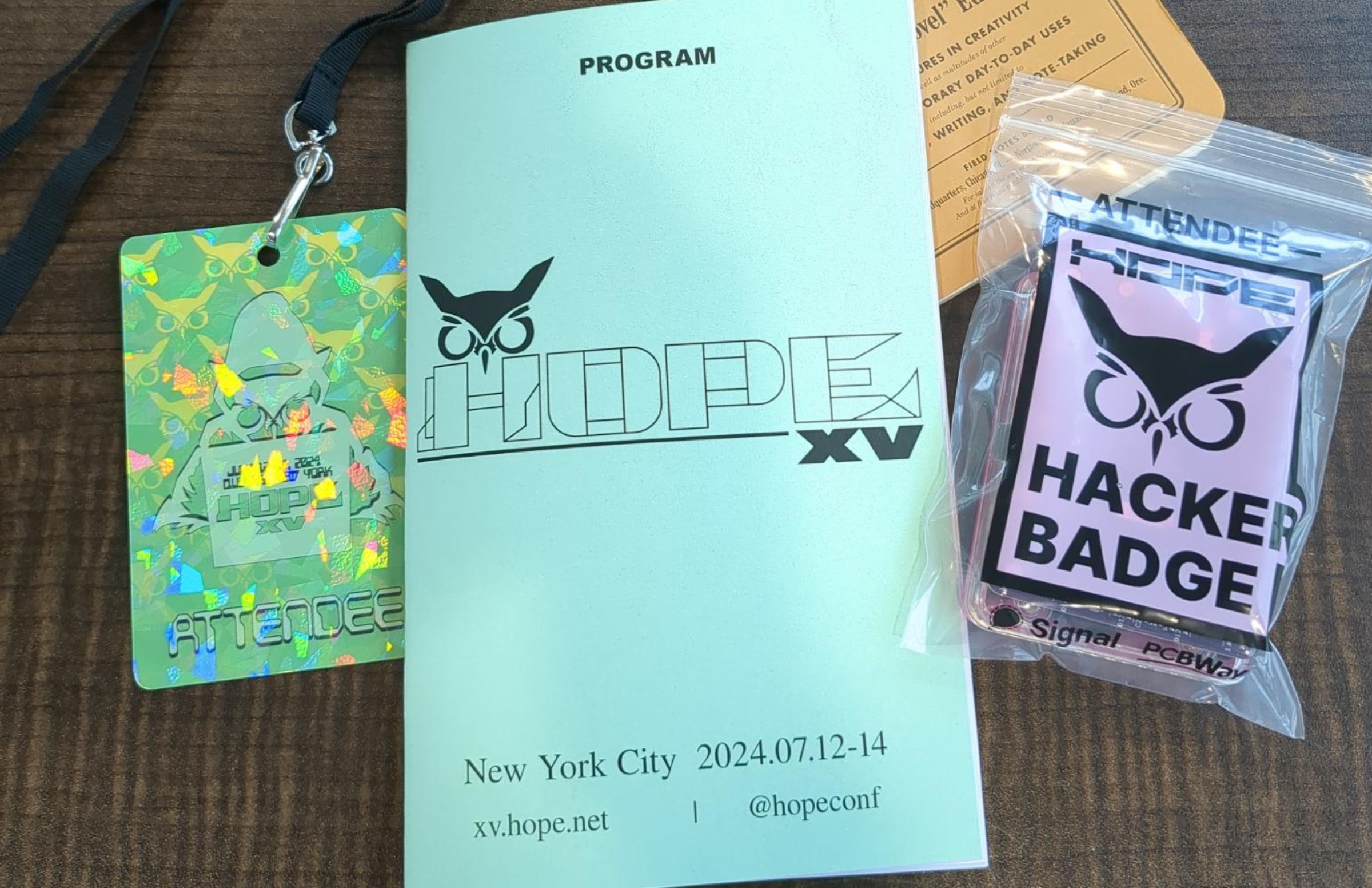 HOPE conference badges and program