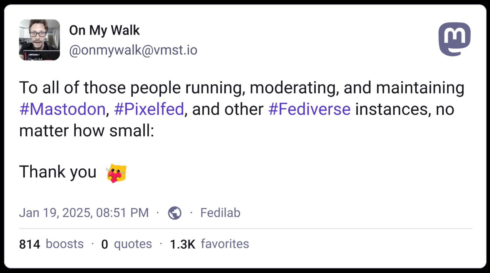 Screenshot of Mastodon post
